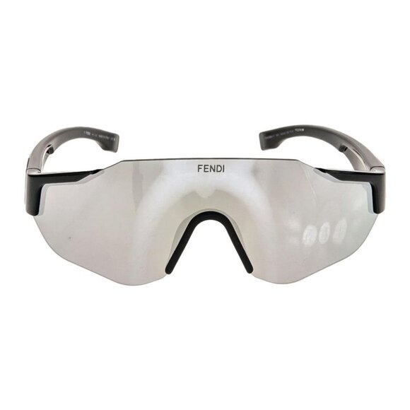 NWT FENDI SUNGLASSES UNISEX SHIELD BLACK SILVER EYEWEAR